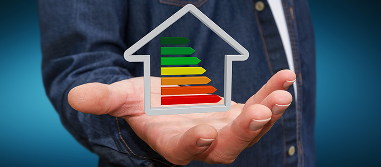 Guy holding house image with bars of energy on it