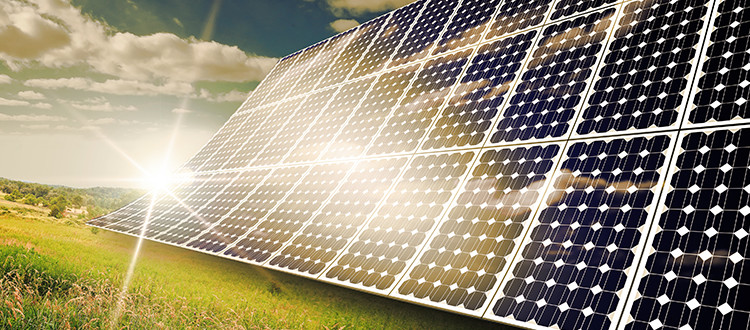 Large solar panels in a field gathering sunlight